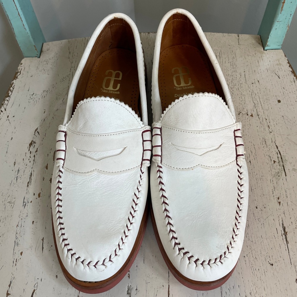 Allen Edmonds Doubleday White Leather Baseball Stitch Penny Loafers 11.5 D
